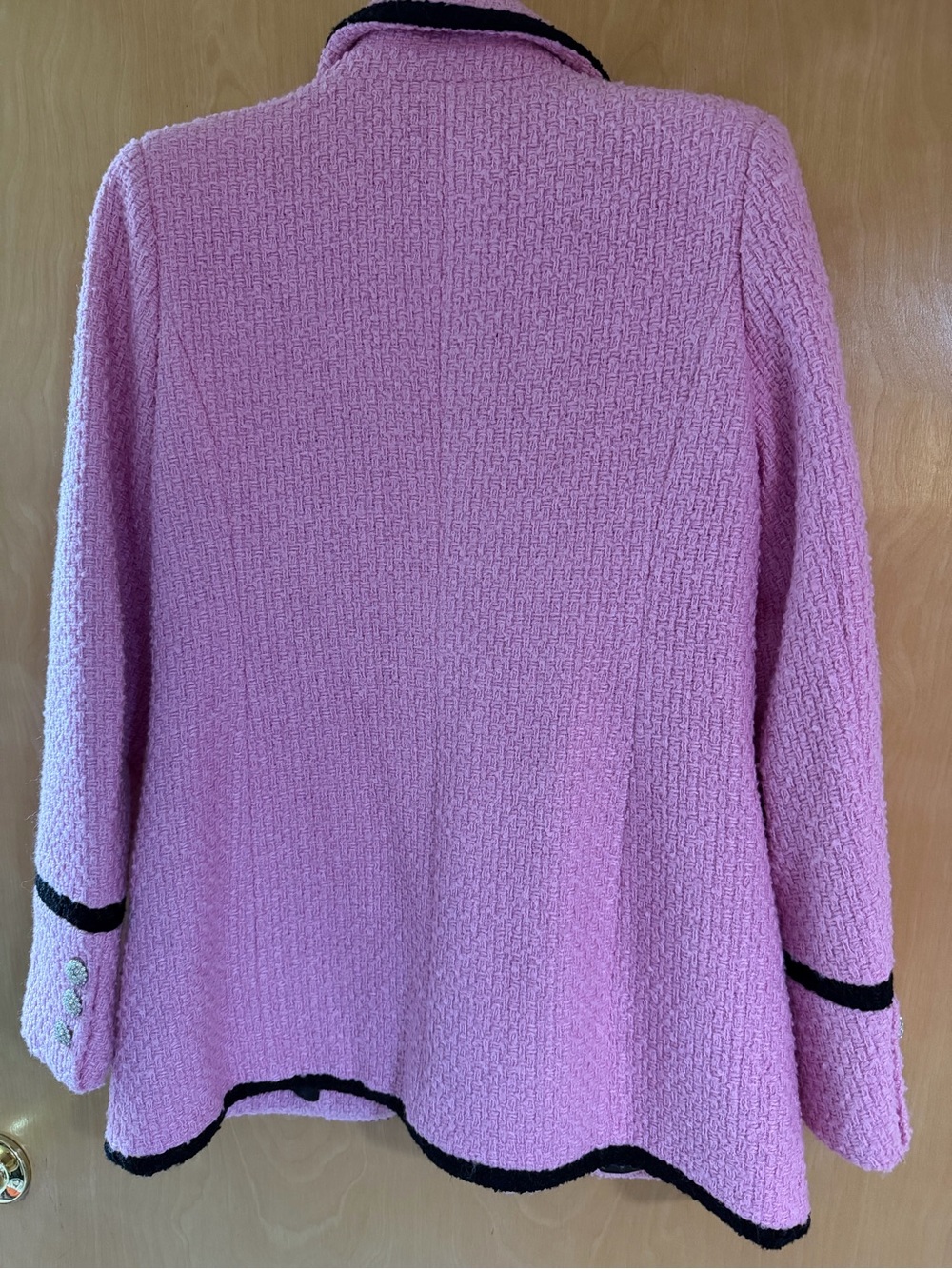Avec Les Filled Anthropologie Pink Bouclé Blazer with Black Trim - Picture 3 of 4
